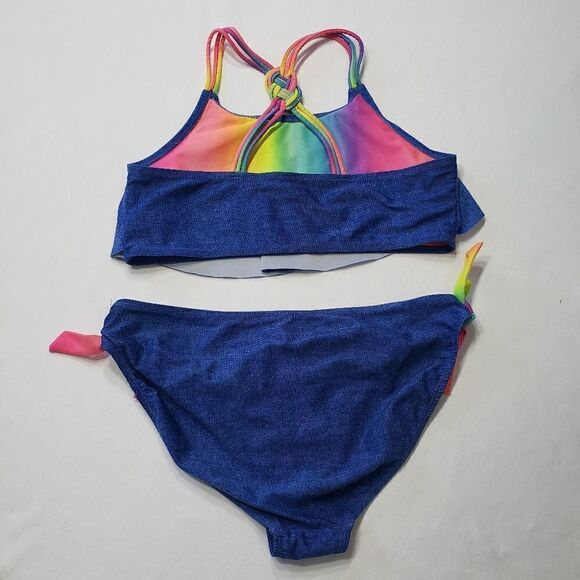 Nation Blue & Rainbow Crossed Braided Strap 2-pc Bikini Set Sz XL (14-16) - Picture 7 of 14